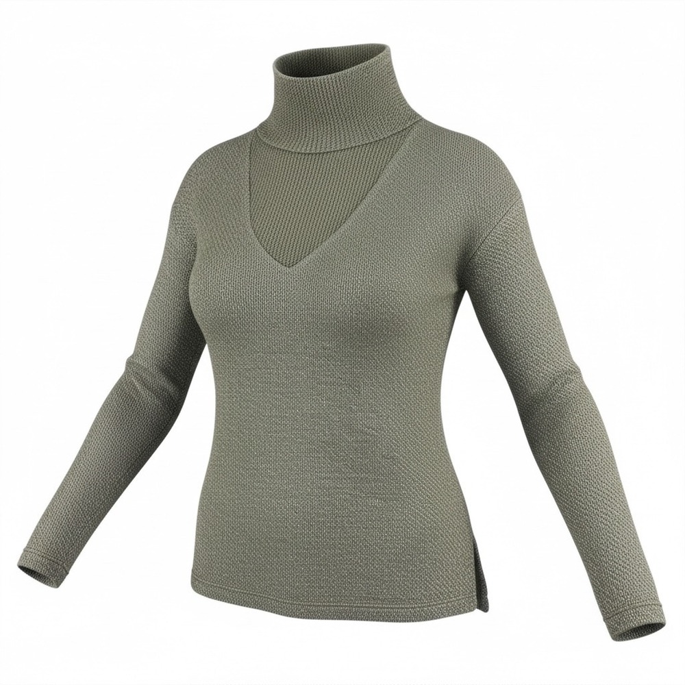 Sanctuary Textured Mock Neck V Neck Sweater Pullover Women‎ Size M Olive Green